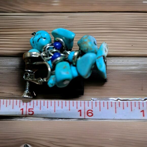 Vintage dangle multi nugget turquoise dyed howlite stones screw back earrings - Picture 5 of 5